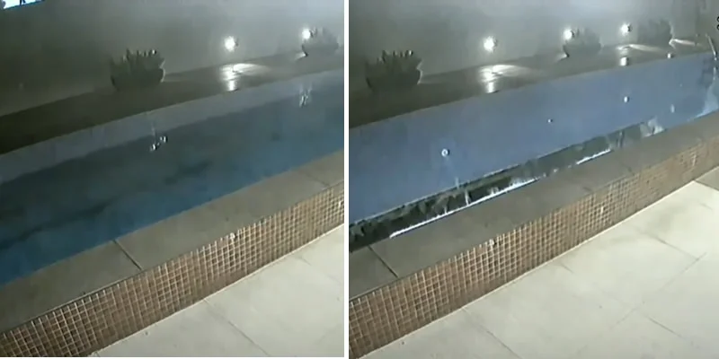 Captan momento exacto en el que alberca se derrumba e inunda estacionamiento (VIDEO)