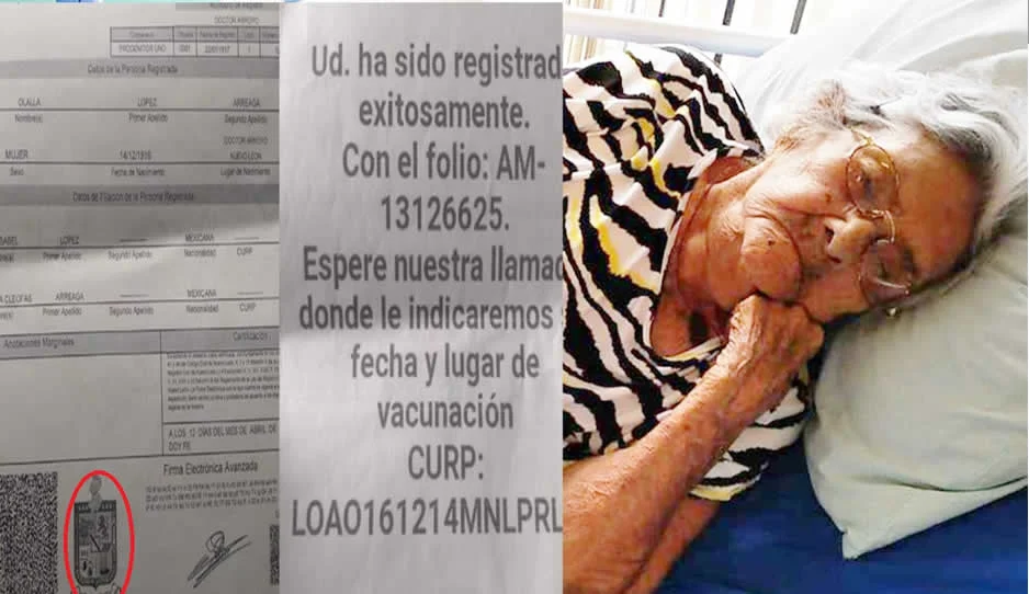 Niegan vacuna a abuelita de 104 años por error en CURP en Nuevo León