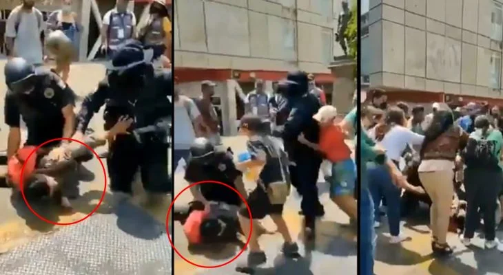 ¡Abusivos! Policías gandallas jalonean a niños en mitin de candidato de MC