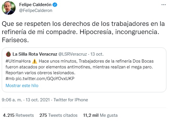 Cuestionan a Calderón sobre refinería en Tula tras incidente en Dos Bocas