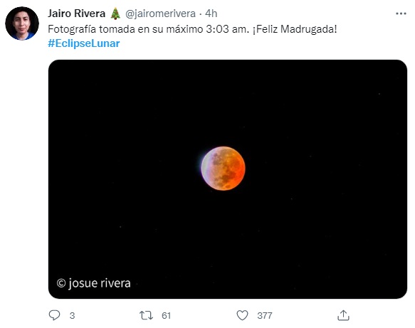Redes llenan Twitter con imágenes del eclipse parcial de Luna