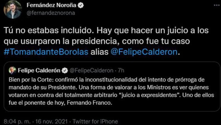 Noroña pide juicio contra Felipe Calderón por ‘usurpar’ la Presidencia