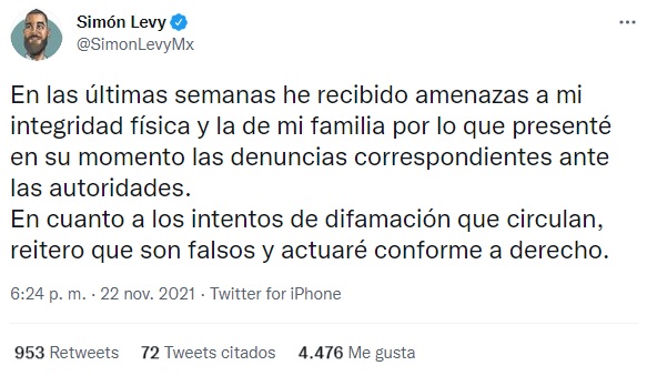 Simón Levy reacciona al tema de amenazas hacia mujer en CDMX