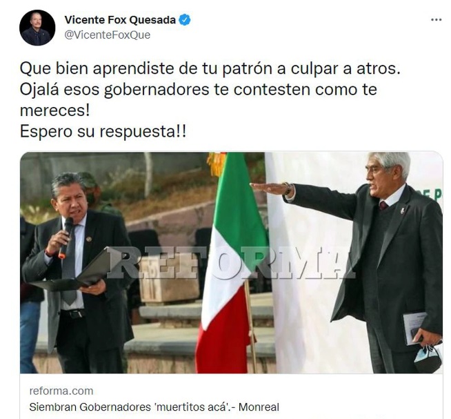 Vicente Fox deja a AMLO en paz y ahora manda mensaje sobre gobernador de Zacatecas