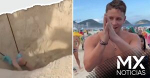 Rescatan a turista que quedó atrapado tras cavar un pozo (VIDEO)