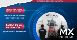 Refuerzan seguridad en Atlixco: Policía Municipal recupera vehículo robado
