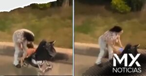 Captan a mujer maltratando a bebé en la calle (VIDEO)