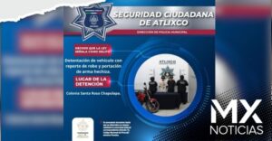 Policía de Atlixco recupera motocicleta robada y detiene a dos hombres armados