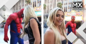 VIDEO | Mujer le toca partes íntimas a influencer disfrazado de Spider-Man