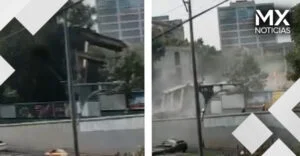VIDEO | Se derrumba edificio sobre Viaducto Miguel Alemán en CDMX; hay un motociclista lesionado