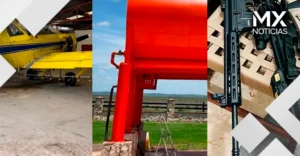 Aseguran avioneta, armas y más de cinco mil litros de huachicol en predio de Campeche