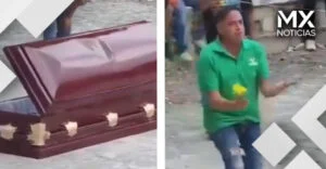 VIDEO | Candidato a alcaldía sale de ataúd para participar en batalla de farmear aura