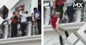 VIDEO | Niño recrea a Juan Escutia y salta desde un balcón durante festejos patrios