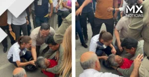 VIDEO | Sheinbaum auxilia a abuelita que se cayó cerca de su auto en SLP