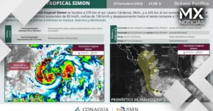 Tormenta tropical Simón podría intensificarse a huracán categoría 4