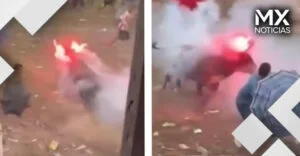 VIDEO | Corraleja causa indignación por prenderle fuego a los cuernos de un toro