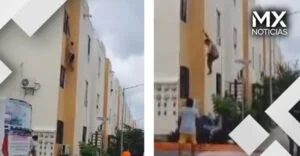 VIDEO | Hombre cae desde un tercer piso; huía del esposo de su amante