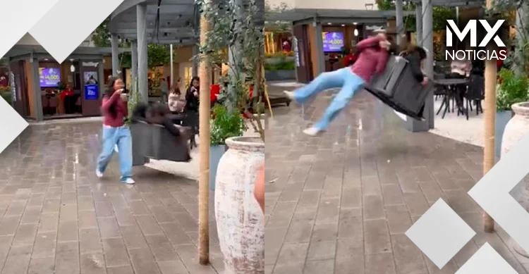 Joven es golpeada por personas que usaban un columpio dentro de una plaza comercial en la CDMX